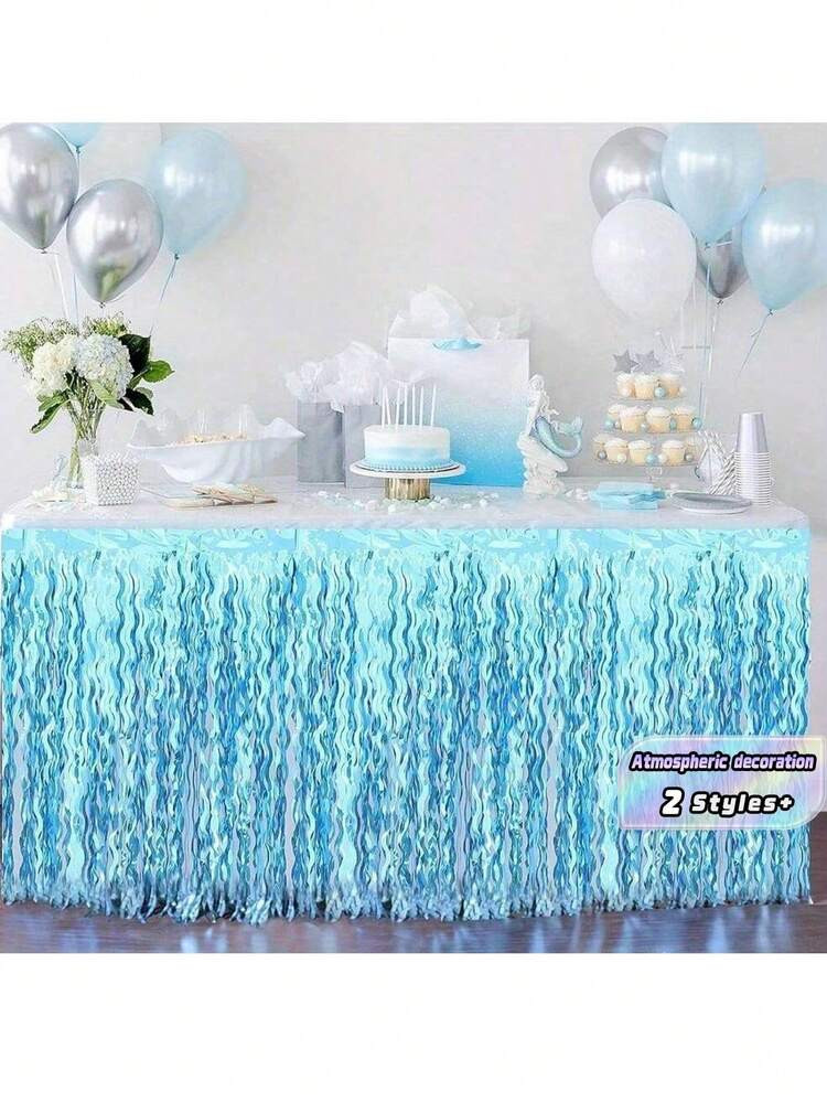 1pc Shiny Wavy Fringe Table, Mermaid Birthday Party Decor, Under The Sea Theme, Shark Birthday Ce... | SHEIN