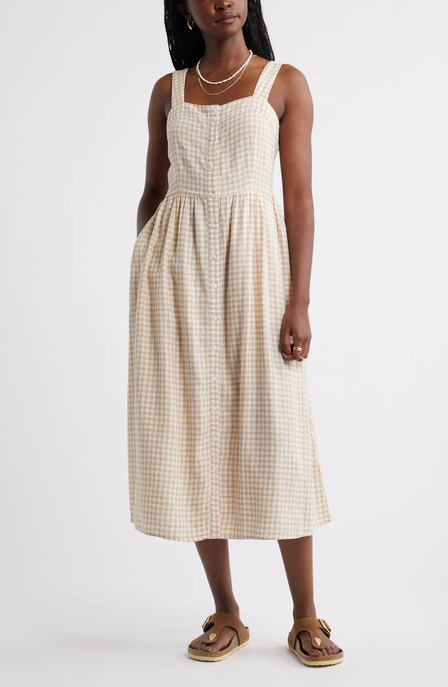 Checkered Button Front Midi Dress | Nordstrom