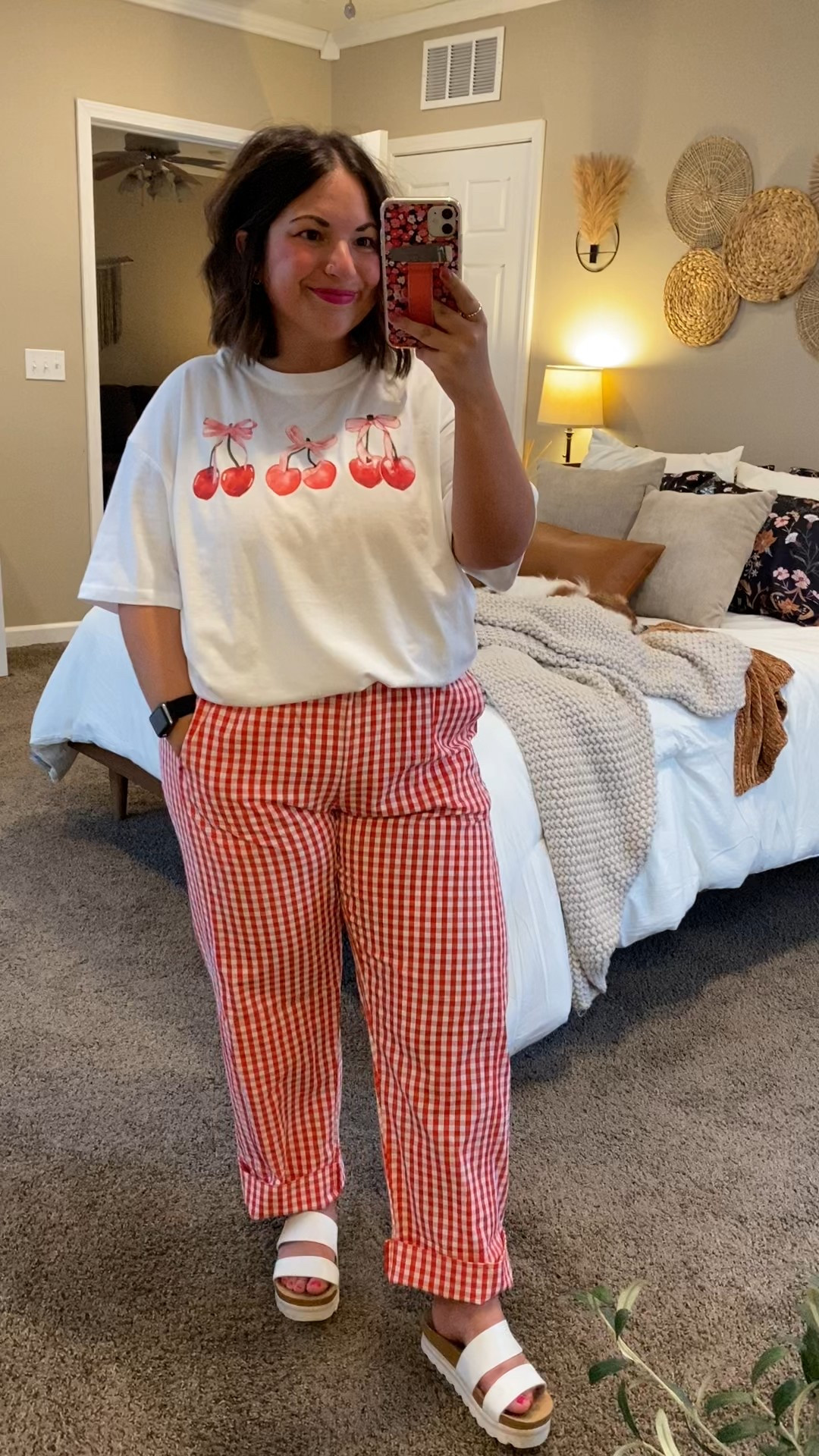 Such a fun school look for Spring! How do you feel about the cherry trend? I think it's so cute!!

sandals: fit true to size // wearing a 5
pants: fit true to size // wearing a large
tee: fits oversized // wearing a large 

 #LTKSaleAlert #LTKMidsize #LTKWorkwear