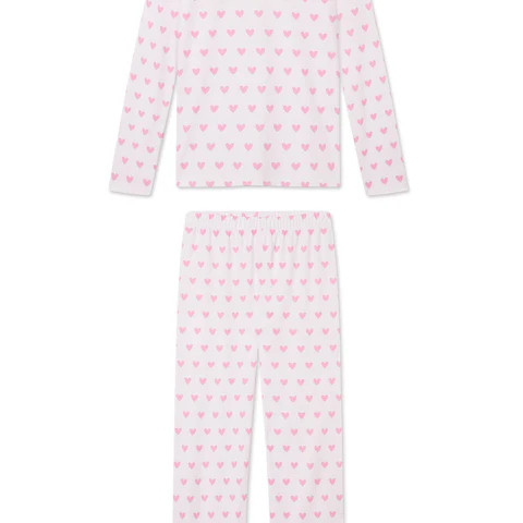 Pima Crew Long-Long Set in Darling Pink Heart | Lake Pajamas
