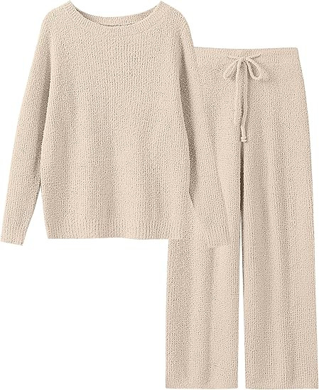 ANRABESS Womens Fuzzy Fleece Lounge Pajama Set 2 Piece Outfits Long Sleeve Top Sweater Pants Loun... | Amazon (US)