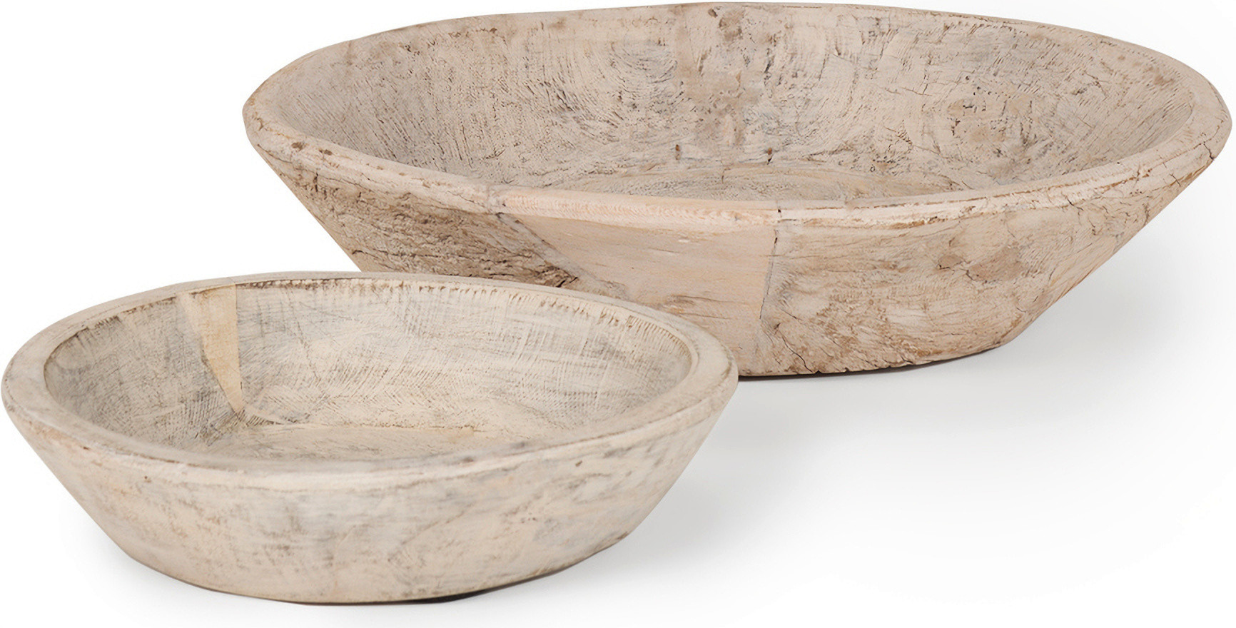 Nikita Light Wash Reclaimed Wood Large Bowls Set of 2 In White | 1stopbedrooms