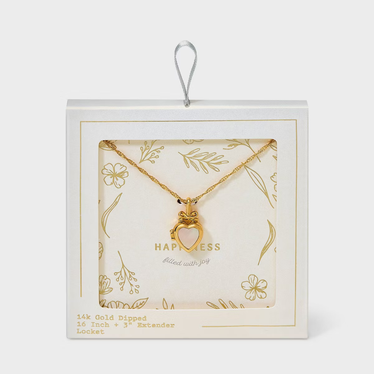 14K Gold Dipped Bow Mother of Pearl Heart Locket Pendant Necklace - Gold | Target