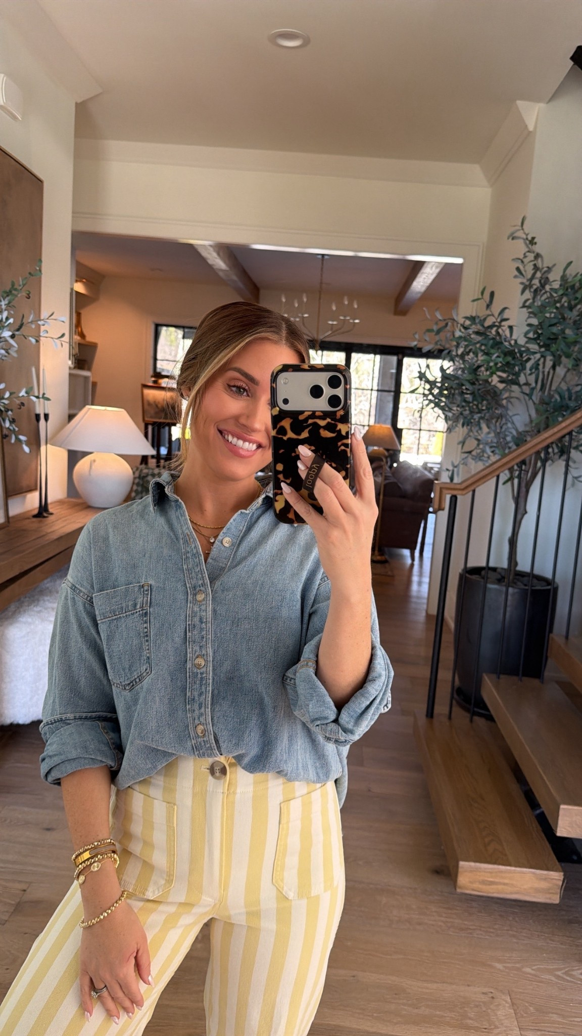 Wearing a 26 regular in these fun yellow striped pants- got them last week when I went shopping at Anthropologie! Such a fun statement look for spring! I paired it with this denim button down I already had from Aritzia too- wearing size xs in the top! 

#LTKSeasonal #LTKstyletip