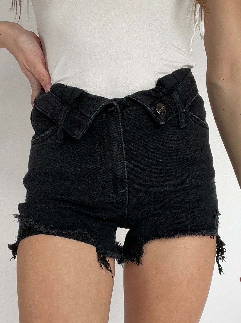Fold Over Distressed Shorts- Black | Willow Boutique