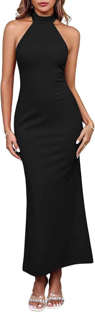 Parthea Women's Elegant Sleeveless Halter Neck Formal Bodycon Wedding Guest Evening Party Maxi Dr... | Amazon (US)