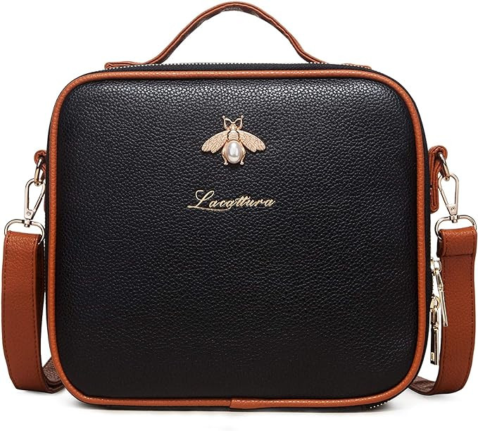 LACATTURA Travel Makeup bag, Leather Makeup Train Case Cosmetic Organizer for Makeup Brushes Toil... | Amazon (US)