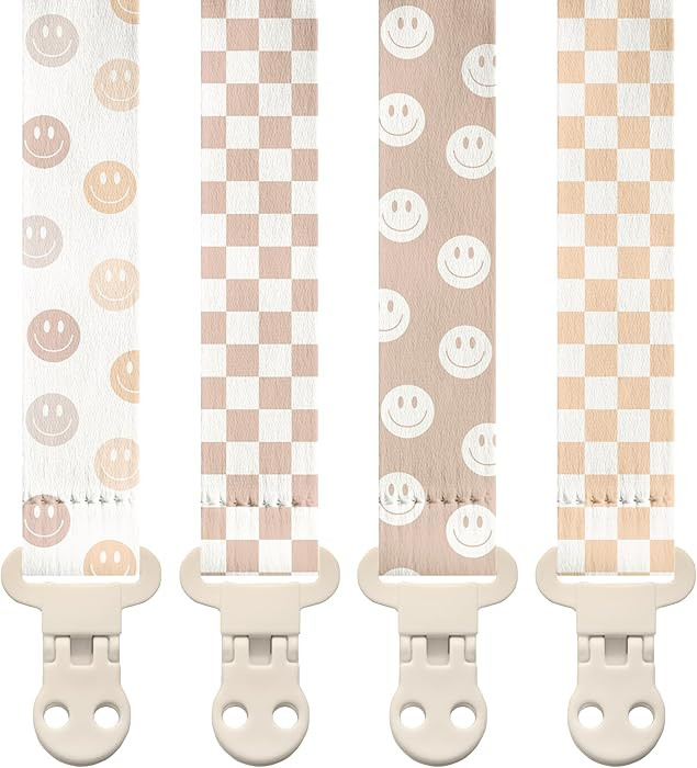 Stadela Baby Pacifier Clip Holder - Girl or Boy Unisex 4 Pack Gift Set - Retro Checker and Smiley... | Amazon (US)