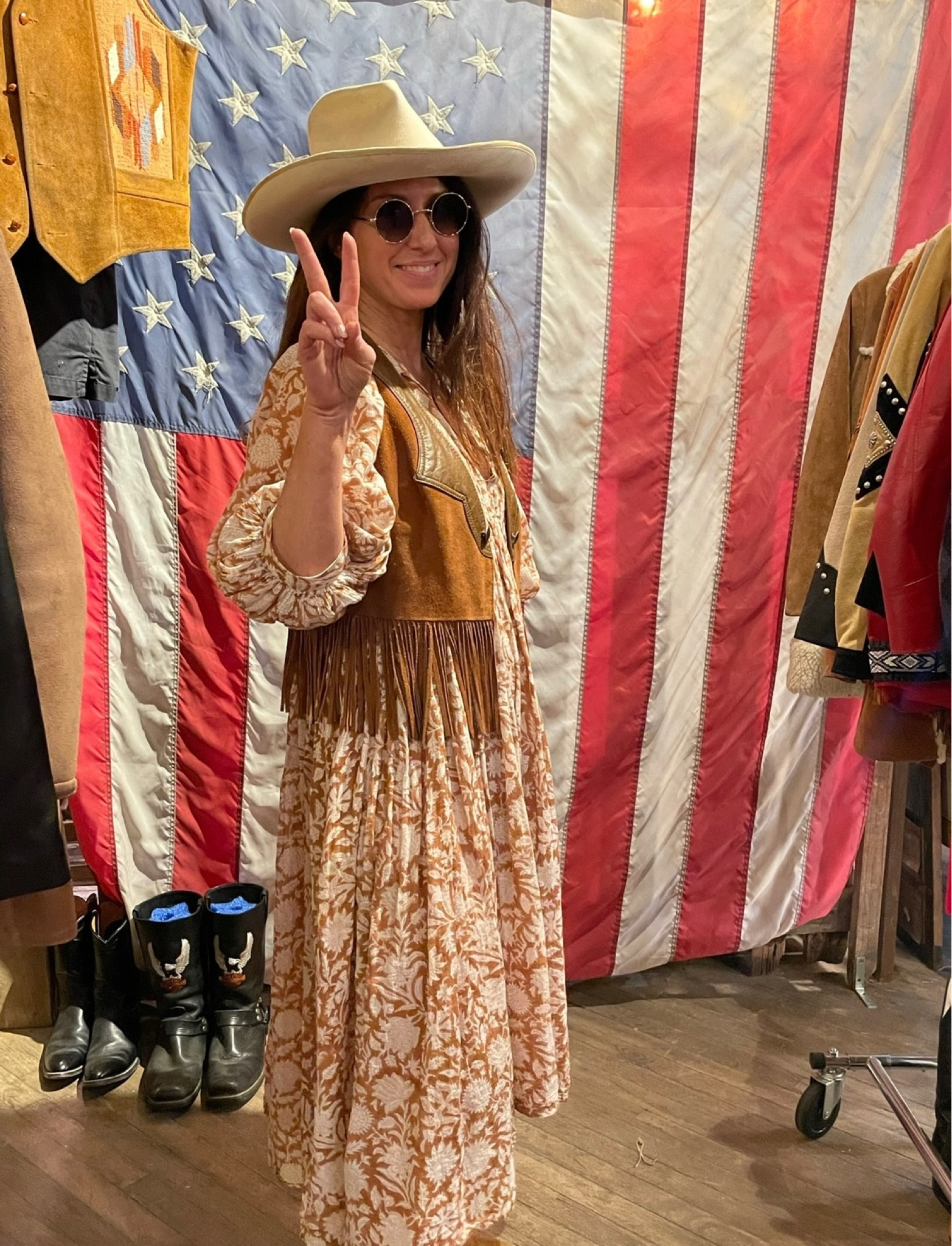 Lindsay (our co-founder) having fun in Round Top,TX  trying on leather boots and vests 

#LTKSeasonal #LTKstyletip #LTKfindsunder50