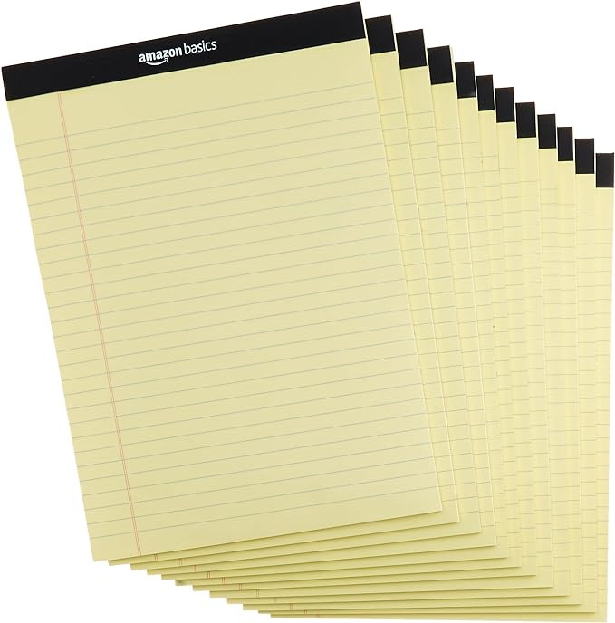 Amazon Basics Wide Ruled Lined Writing Note Pad, 8.5 inch x 11.75 inch, Canary, 600 Sheets ( 12 P... | Amazon (US)
