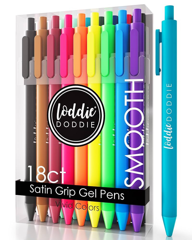 Loddie Doddie Retractable Gel Pens with Satin Barrel - Fine Point - 18 Bright Color Pens for Bull... | Amazon (US)