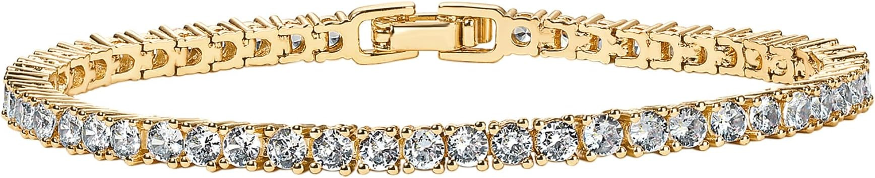 PAVOI 14K Gold Plated 3mm Cubic Zirconia Classic Tennis Bracelet | Gold Bracelets for Women | Amazon (US)