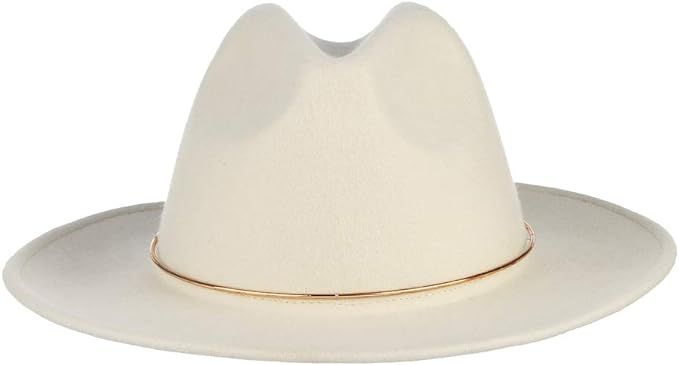 Jelord Womens 100% Wool Fedora Hats Elegant Wide Brim Panama Fedora Wool Trilby Hat, White, 22.83... | Amazon (US)