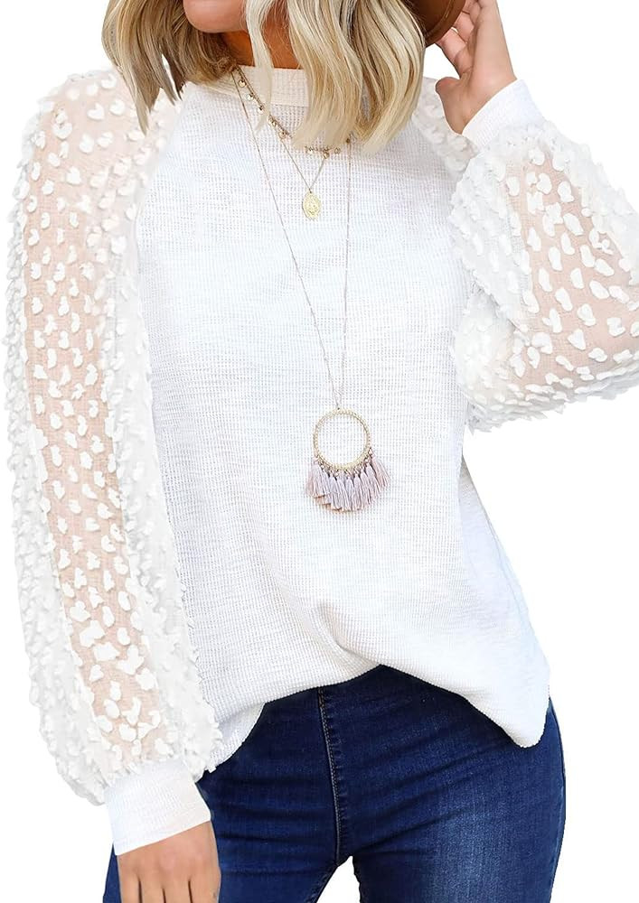 MIHOLL Women’s Long Sleeve Tops Lace Casual Loose Blouses T Shirts | Amazon (US)