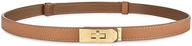 Women's Skinny Leather Belt with Adjustable Silver Turn-Lock Buckle - Ideal for Dresses, Jeans, a... | Amazon (US)
