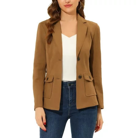 Unique Bargains Women s Faux Suede Belted Long Sleeve Single Breasted Blazer S Brown | Walmart (US)