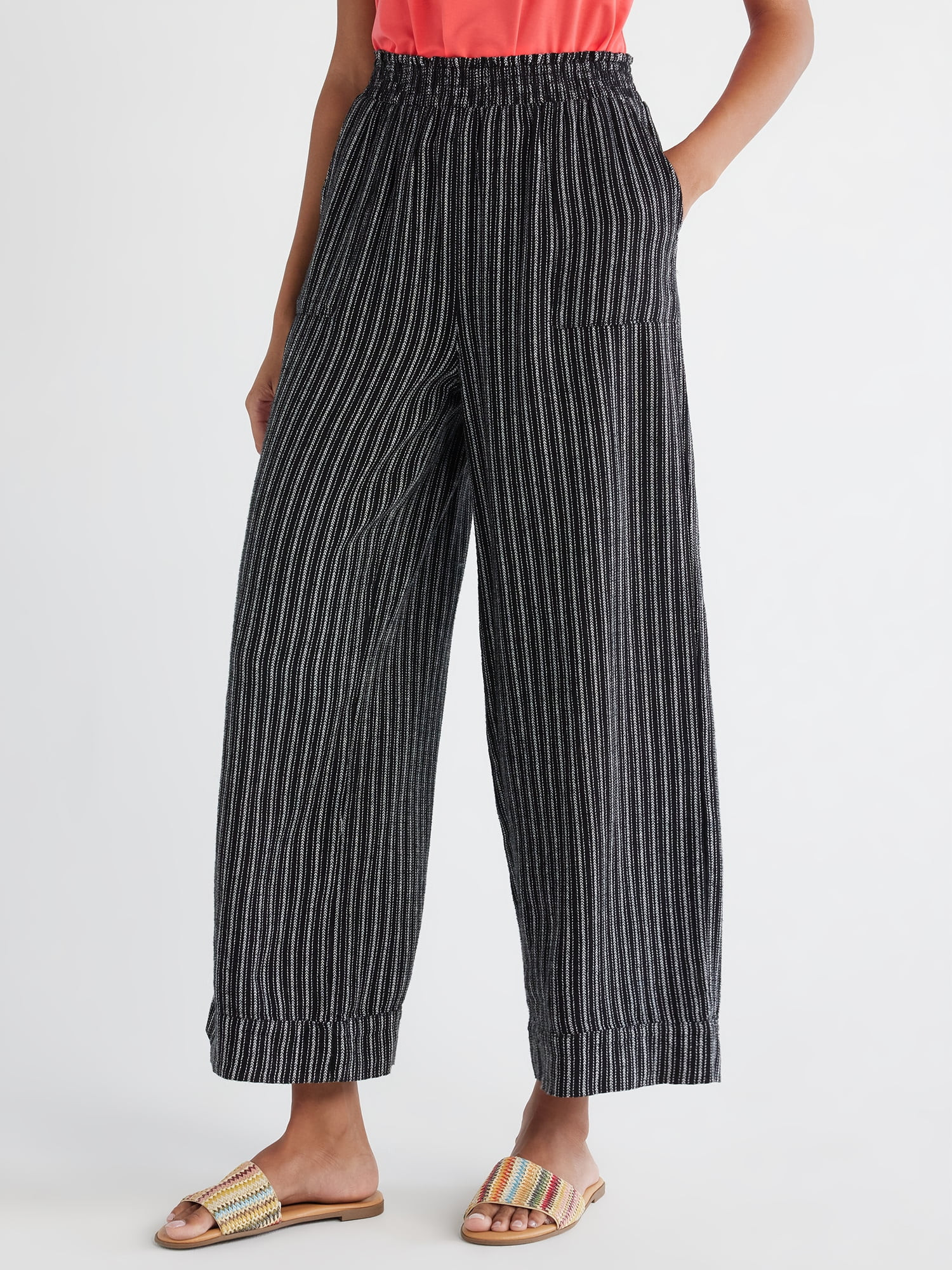 Time and Tru Women's Linen Blend Pants with Smocked Waist, 29" Inseam, Sizes XS-XXXL | Walmart (US)