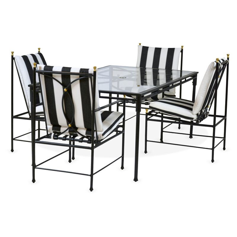 Frances 7-Pc Rectangular Dining Set, Black/White Cabana | One Kings Lane