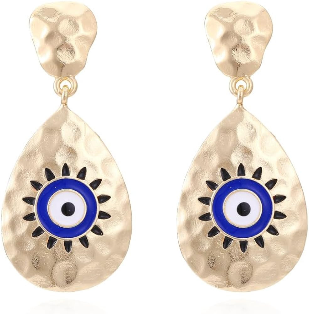 Evil Eye Gold Earrings Dangle Hoop Earrings Hypoallergenic 14K Gold Plated Small Hoop Earrings fo... | Amazon (US)