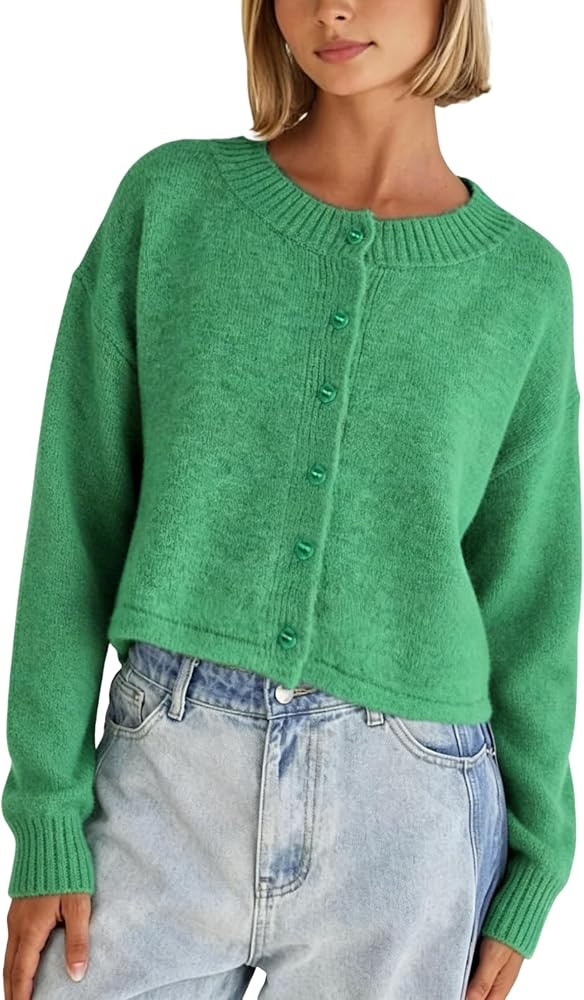 Springrain Women's Cropped Cardigan Long Sleeve Knit Sweaters | Amazon (US)