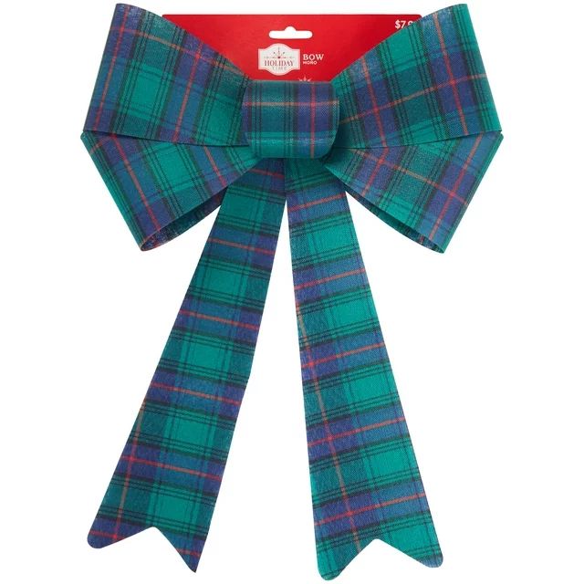 Green and Navy Plaid Bow, 16 in, by Holiday Time | Walmart (US)