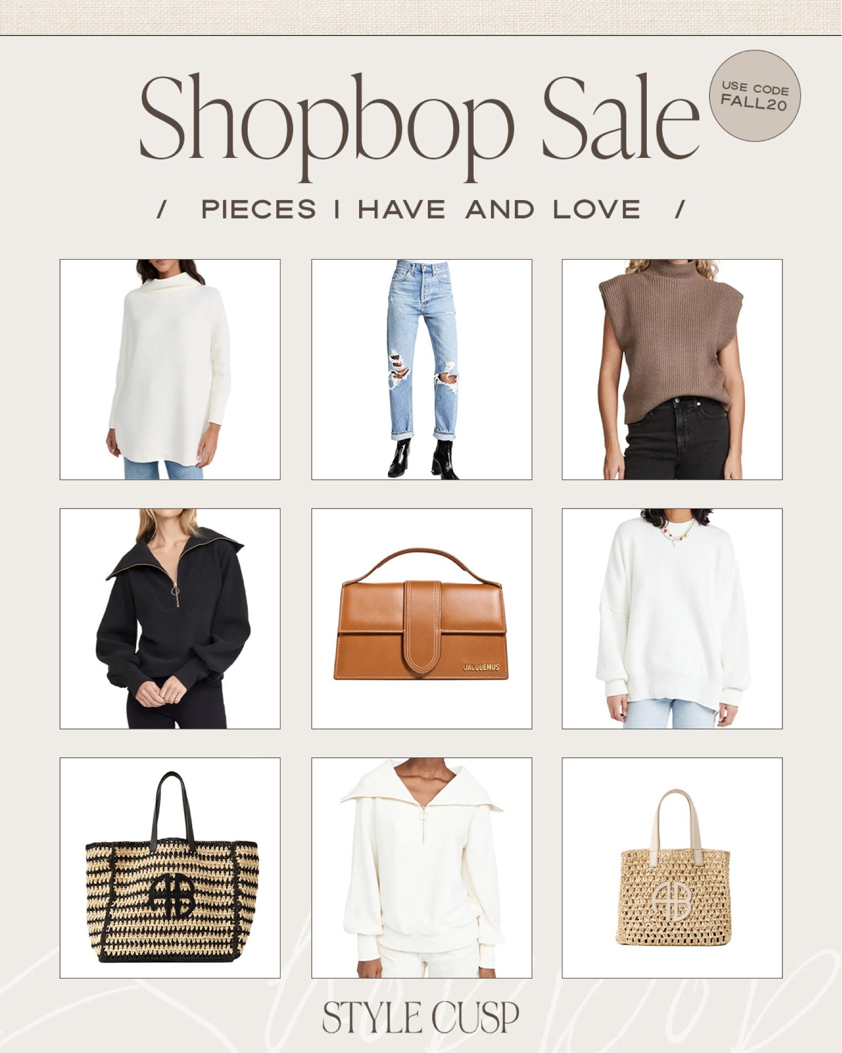 LAST DAY for the Shopbop Sale! use code FALL20

Agolde sale, free people sale, fall outfit, fall style, fall bag, sweater sale, varley sale, neutral outfit, teacher outfit, beach bag, Anine bing sale, Christmas gift for her, gift for her, birthday gift for her, it bag, trendy bag 

#LTKGiftGuide #LTKsalealert #LTKitbag