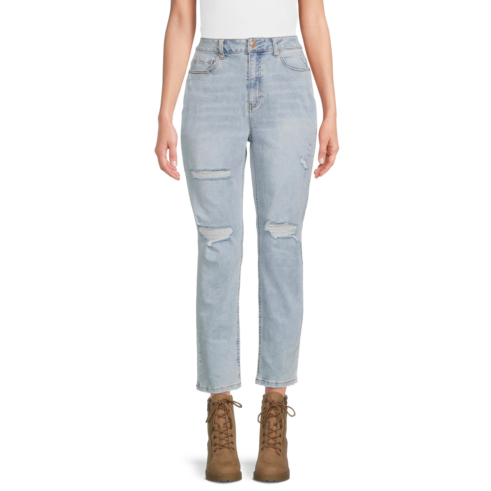 Vanilla Star Women's Juniors High Rise Distressed Mom Jeans | Walmart (US)