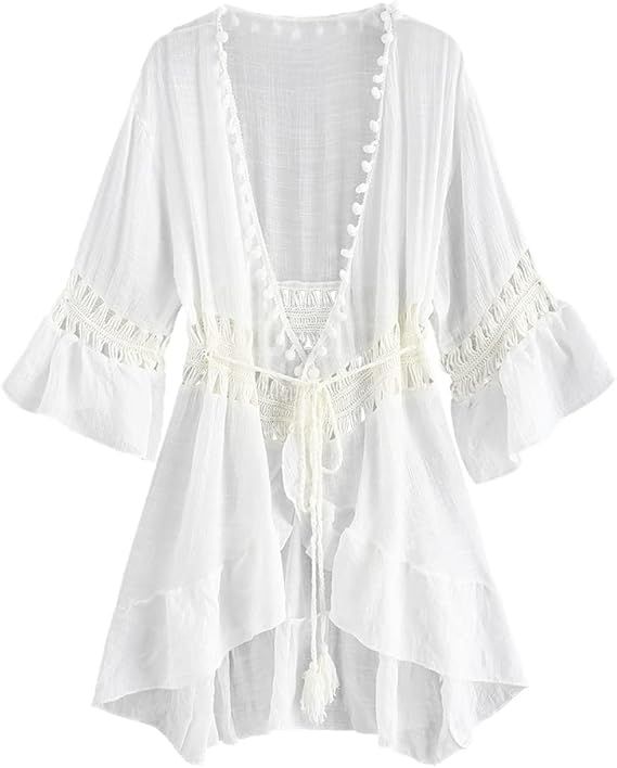 ZAFUL Women's Swimsuit Beach Cover Up Casual Loose Open Front Bikini Coverups Summer Kimono Cardi... | Amazon (US)