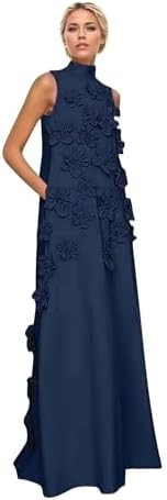 Womens High Neck Satin Mother of the Bride Dresses 3D Floral Formal Party Gowns for Wedding Guest... | Amazon (US)