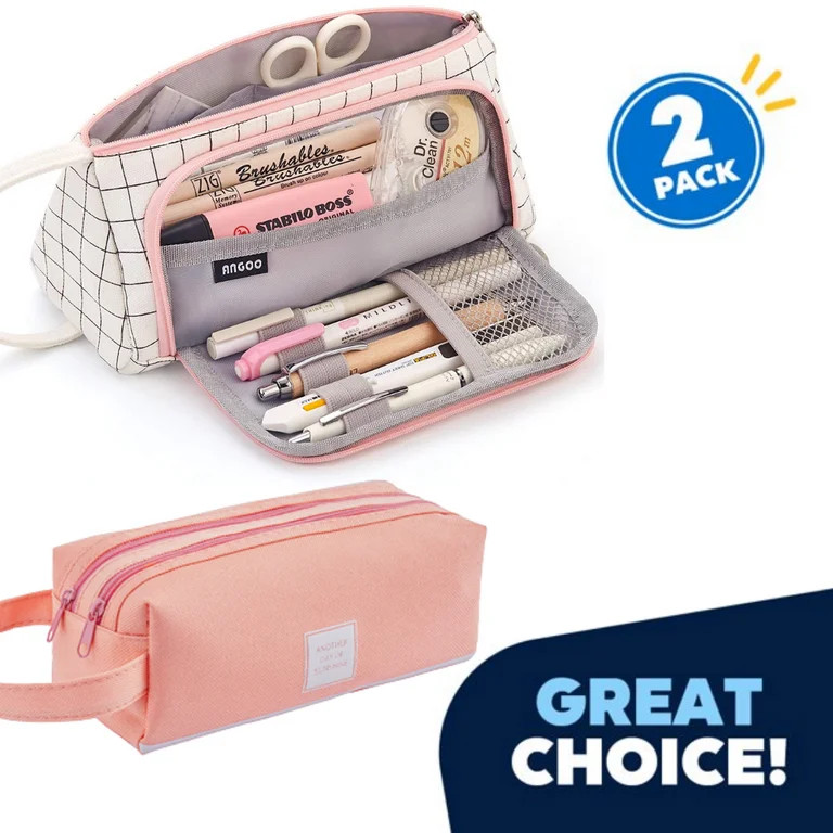 Jeexi Large Capacity Colored Canvas 2 Pack - Storage Pouch Marker Pen Pencil Case Simple Statione... | Walmart (US)