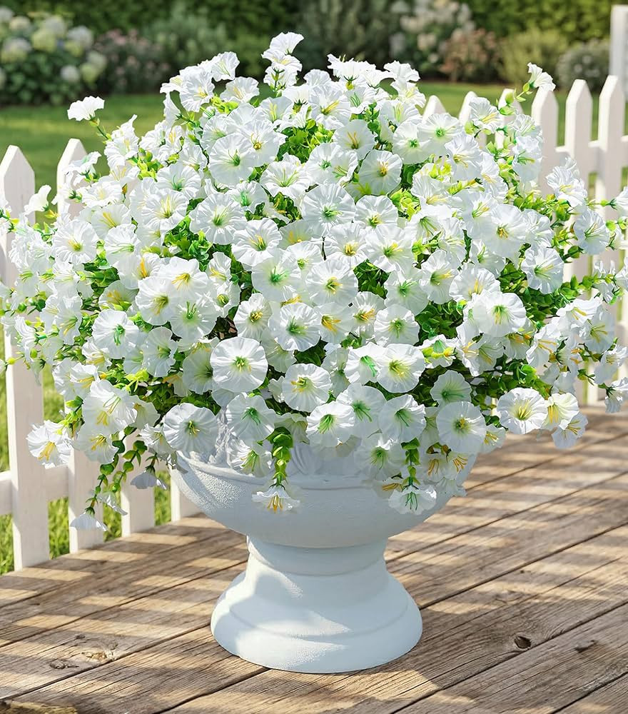 Artificial Flowers Fake Plants for Outdoors Decoration, 12 Bundles White Silk Morning Glory with ... | Amazon (US)