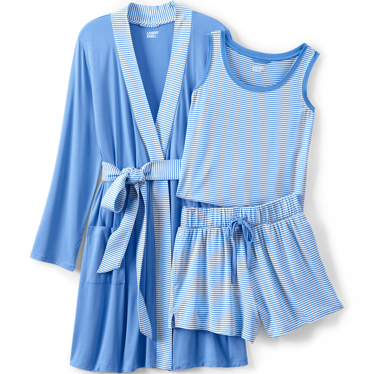 Women's Cooling 3 Piece Pajama Set - Robe Tank and Shorts | Lands' End (US)
