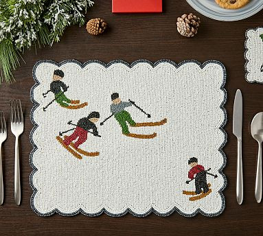 Holiday Skier Handcrafted Beaded Placemats, Set of 4 | Pottery Barn (US)
