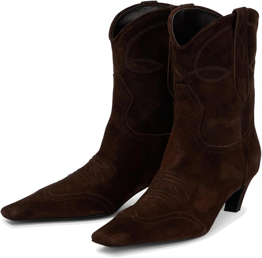 Cowboy Ankle Suede Boots For Women Kitten Heel Embroidery Chelsea Short Boots Fashion Low Heel Ri... | Amazon (US)