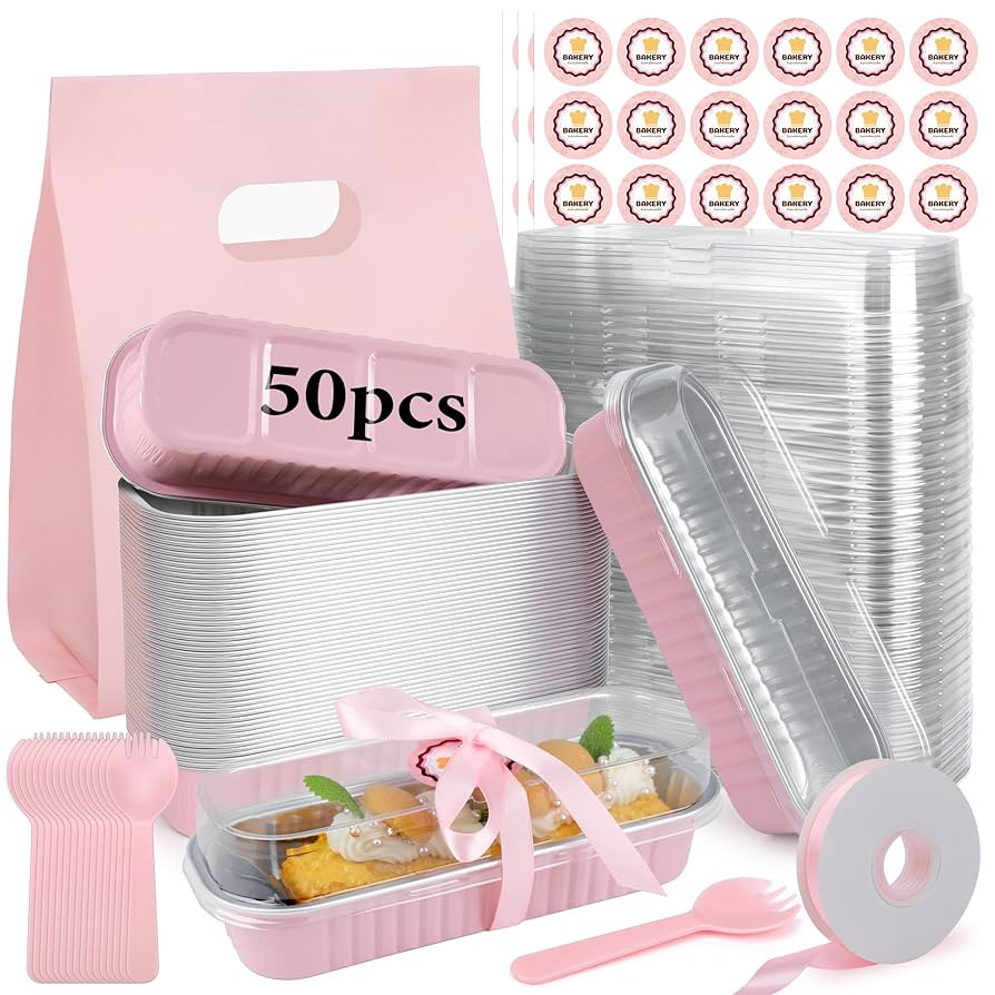 OcePor 50 Pack Mini Loaf Pans With Lids，Mini Cake Pans With Lids and Spoons，6.8oz Bread Loaf ... | Amazon (US)