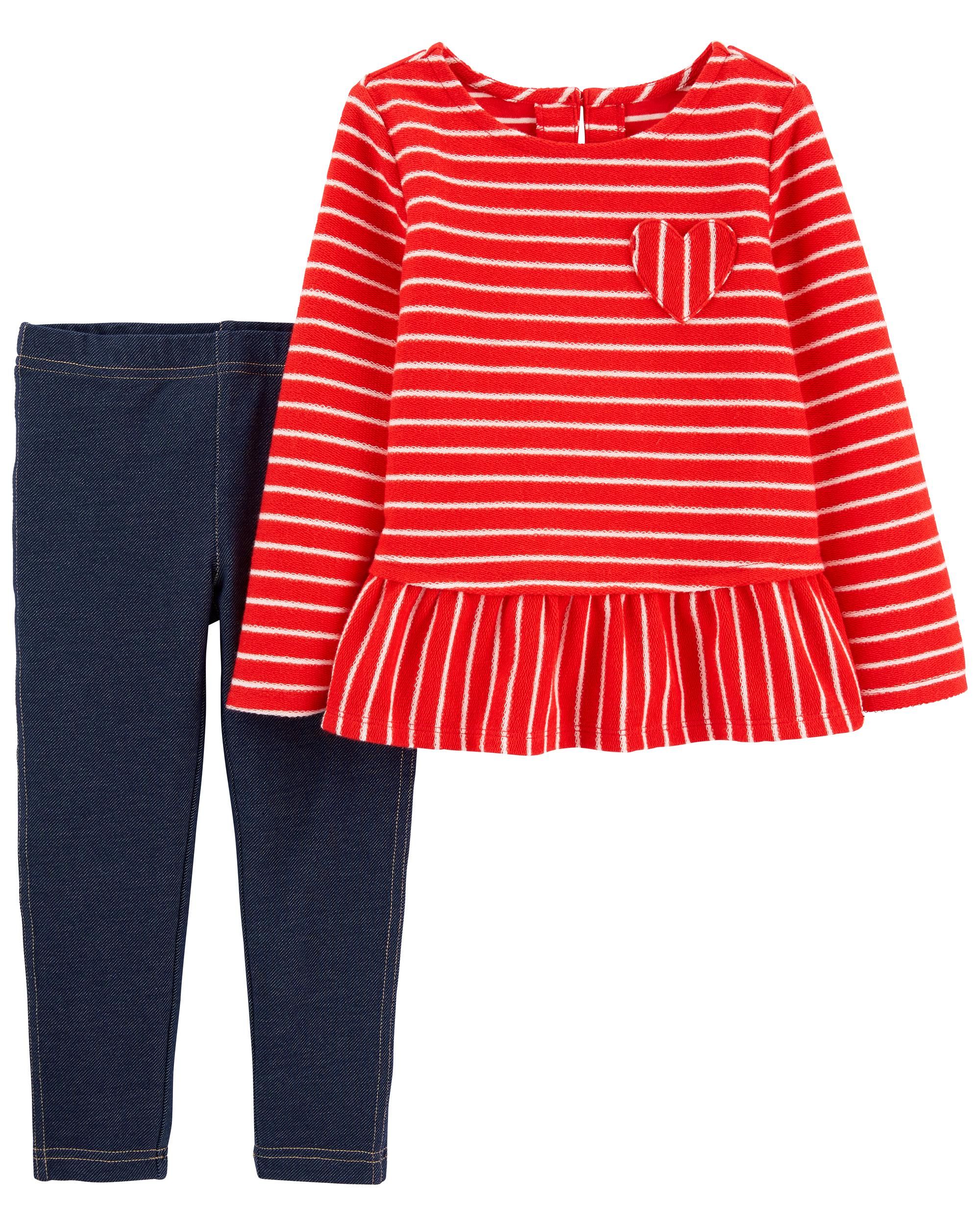 2-Piece Striped Top & Faux Denim Legging Set | Carter's