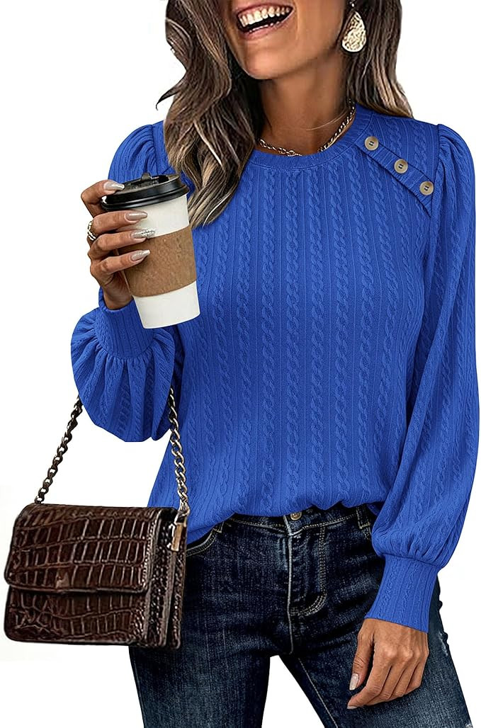 KIRUNDO Long Sleeve Shirts For Women 2025 Fall Trendy Textured Knit Going Out Tops Casual Dressy ... | Amazon (US)