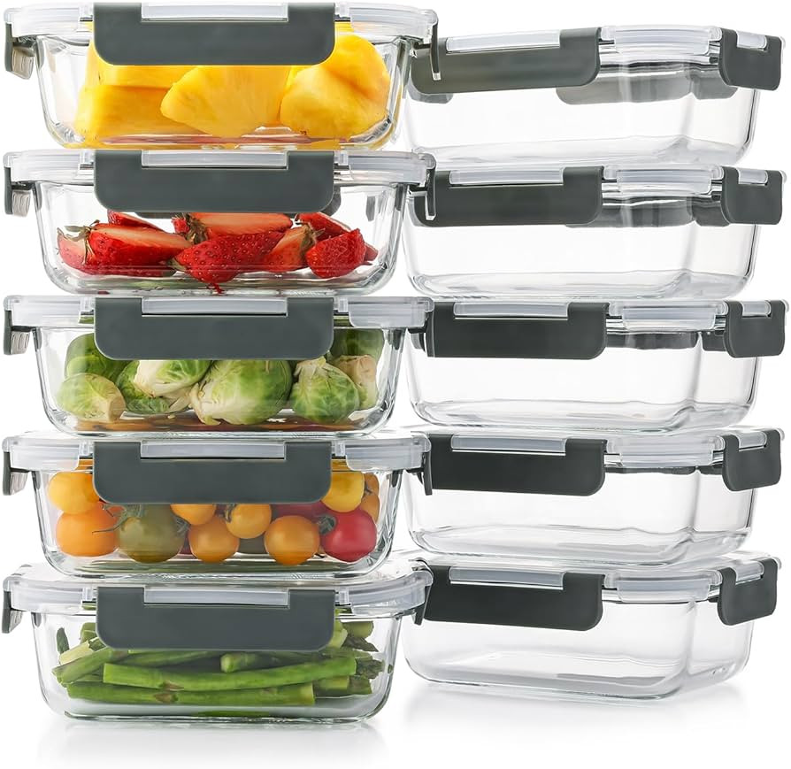 10 Pack 22 Oz Glass Meal Prep Containers with Lids, Reusable Glass Food Storage Containers with L... | Amazon (US)