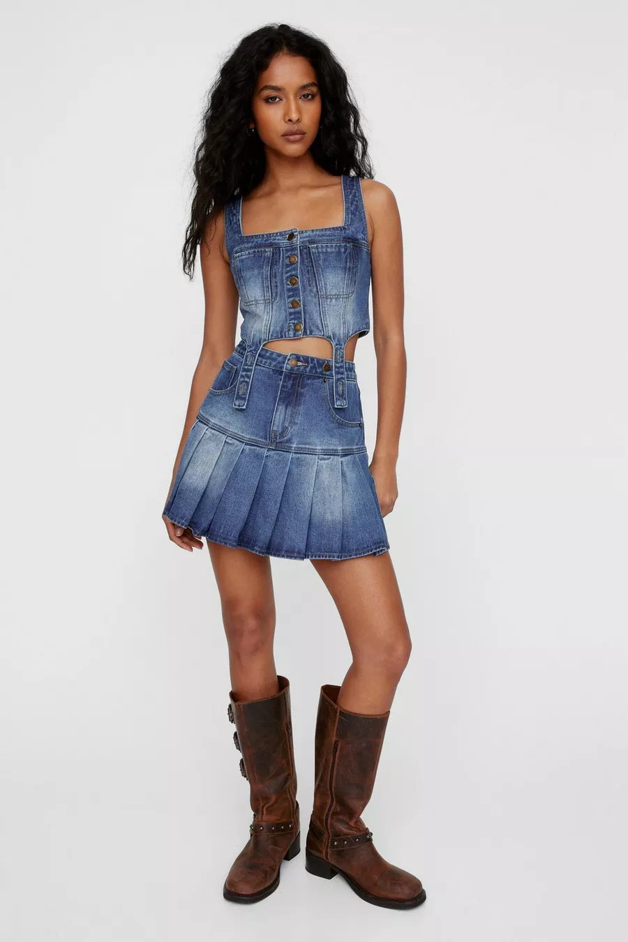 Denim Pleated Mini Skirt | Nasty Gal US