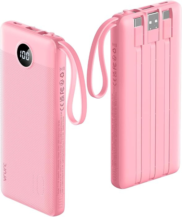 VRURC Portable Phone Charger, Travel Portable Charger with 4 Cables, 5 Outputs Slim USB C Power B... | Amazon (US)