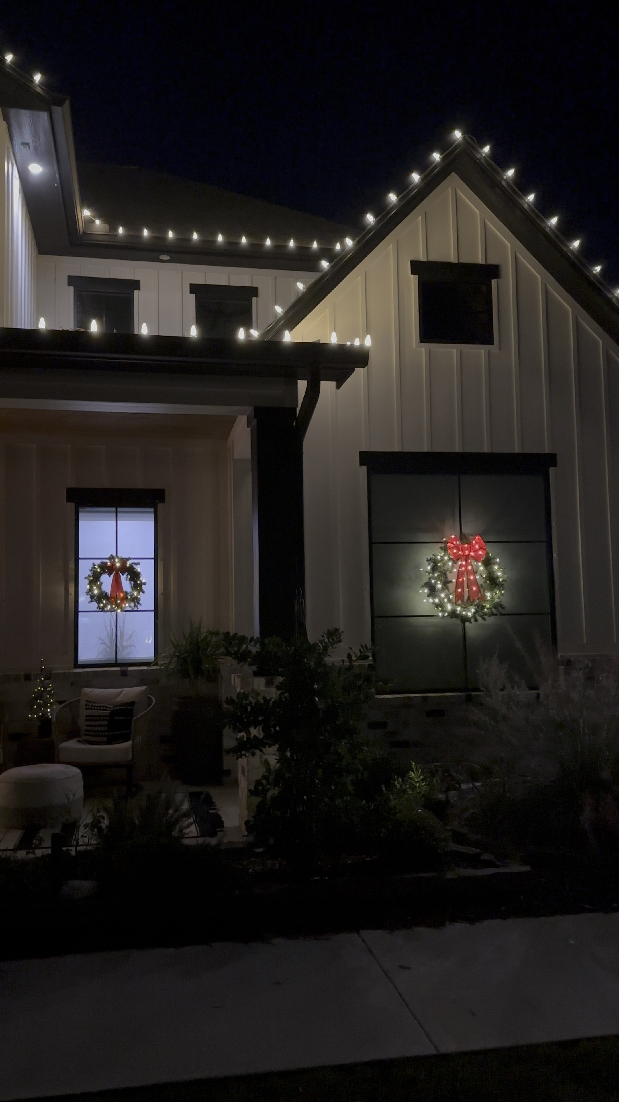 I use plus in twinkle lights on my wreaths and 36 inch wreaths in the big windows and 26 on the small window. The few bows are prelit and plug into the twinkle lights I put on the wreaths. You could use battery powered lights on your wreaths if you wanted. 

#LTKHoliday #LTKHome #LTKWatchNow