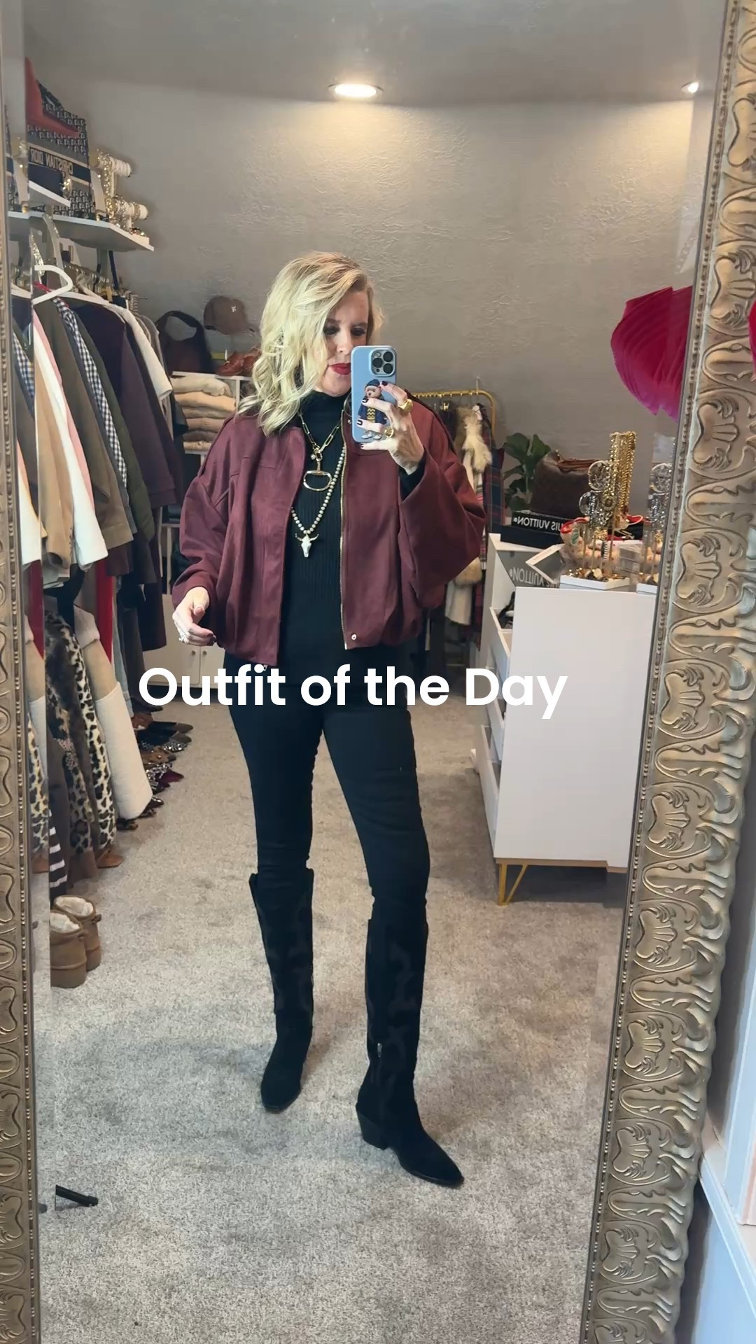 Outfit of the day

Lunch with friends and then some errands 

Amazon find suede jacket 
Comes in several colors and fits tts. A great free people inspired by.
It’s so good I have in 3 colors 

Amazon find Black turtleneck 
Fits tts is a great weight and more lux then it’s $36 price tag
Fits tts and comes in several colors. 

Spanx denim jeans, pull on and fits tts I am in a med.
Great for wearing boots 
And super slenderizing 

Suede cowboy boots by Dolce vita and narrow I’d size up 1/2 size 

Necklaces handmade 
The horsebit necklace is under $60 and comes in gold or silver

The beaded cows necklace I linked similar

Other gold jewelry linked 


#LTKootd #LTKOver40 #LTKSaleAlert