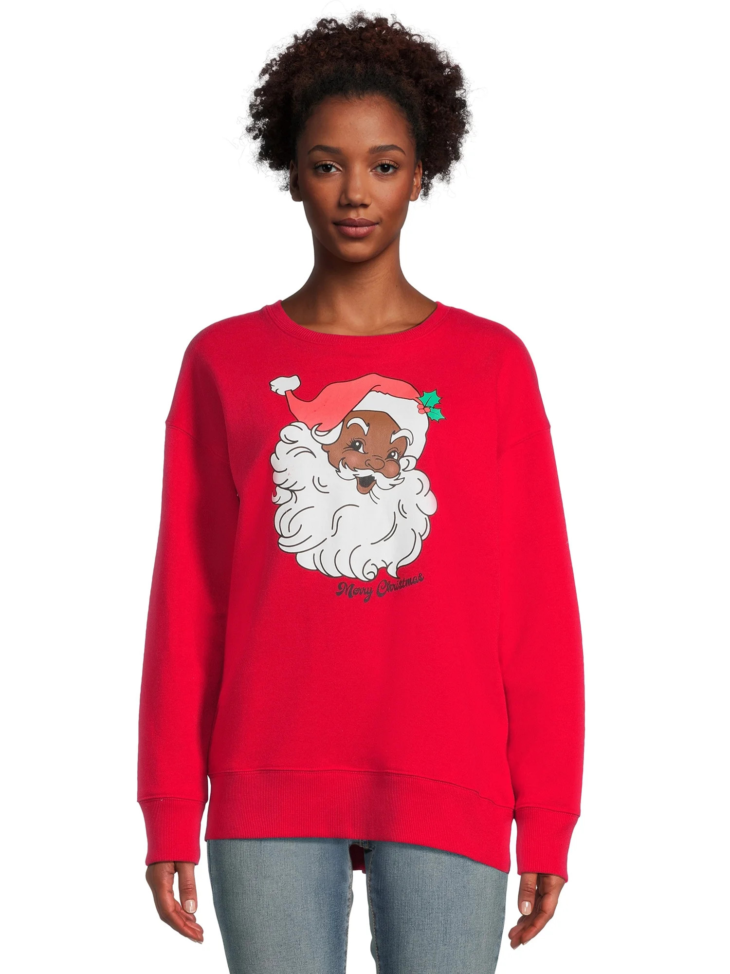 Women's Christmas Black Santa Long Sleeve Pullover, Fleece Graphic Sweatshirt from Holiday Time, ... | Walmart (US)