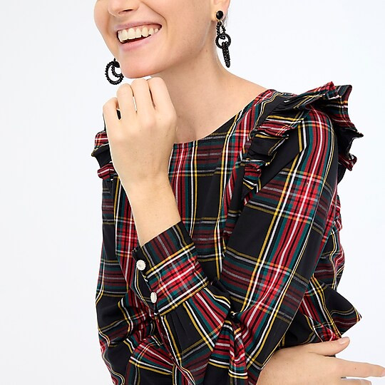 Cotton poplin tartan ruffle top | J.Crew Factory