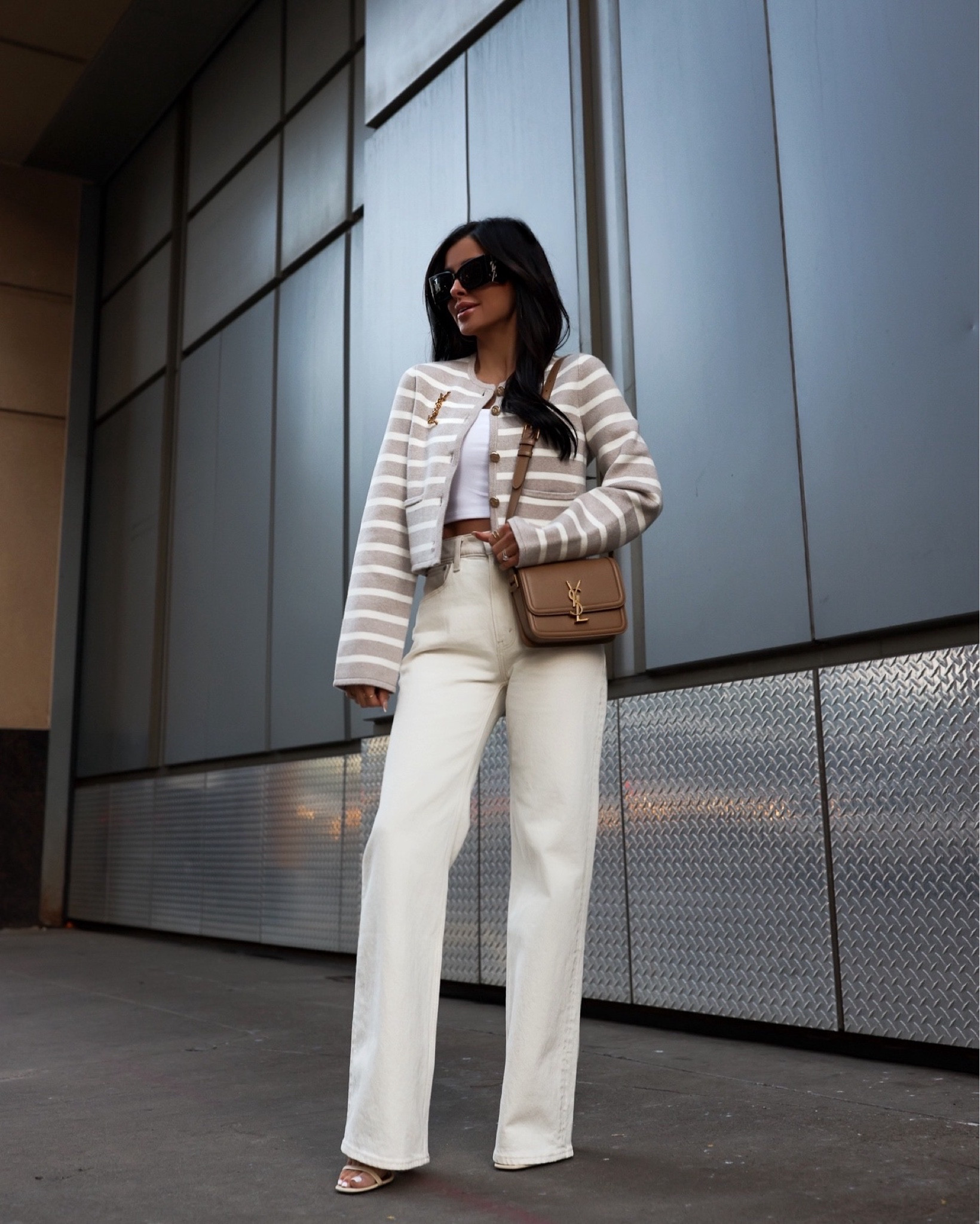 Work outfit ideas on sale 
Abercrombie striped cardigan
Abercrombie ecru jeans 

#LTKFindsUnder100 #LTKSaleAlert #LTKWorkwear