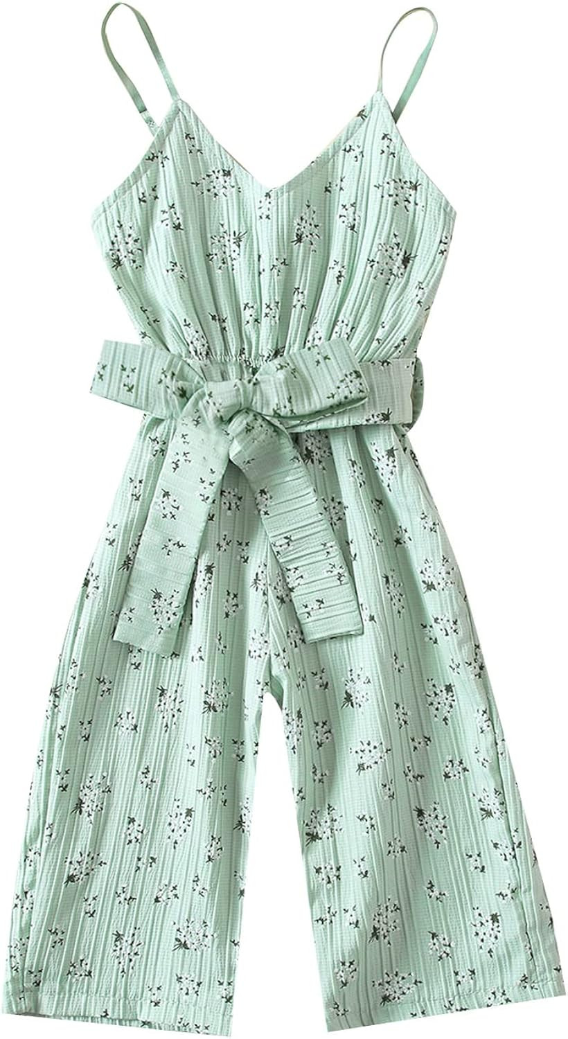 Toddler Baby Girl Floral Jumpsuit Sleeveless Suspender Romper Jumpsuit Kids V-Neck Wide Leg Pants... | Amazon (US)