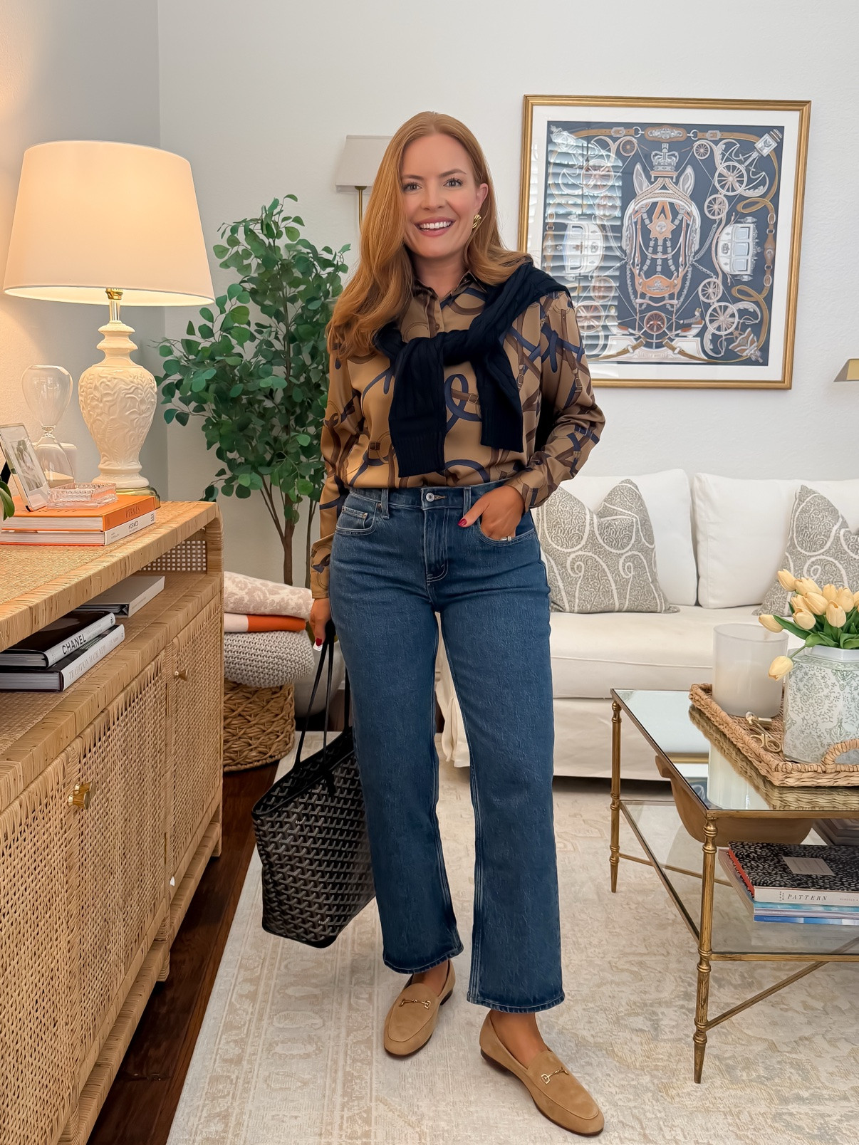 Wearing small in the top!

Jean days deserve cute tops too 🤍 A satin horsebit-print button-down tucked into dark jeans with loafers is my elevated formula for casual office days — I threw a sweater over my shoulders for extra polish. Fall work outfits for women, casual Friday office outfit, elevated denim for the office. Everything in this look is from Macy's!#FallWorkwear #CasualOffice #JeanDay #MacysFinds

#LTKWorkwear #LTKootd #LTKmomlife
