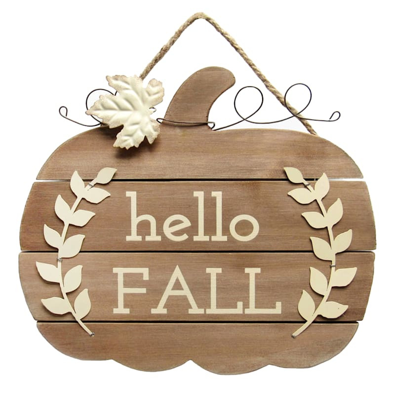 Hello Fall Pumpkin Hanging Wall Sign, 12x10 | At Home