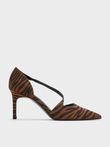 Zebra-Print Asymmetric-Strap D’Orsay Stiletto Pumps
    
         - Animal Print Natural | Charles & Keith US