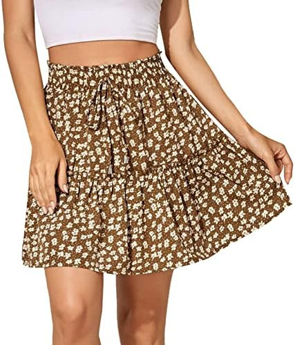Skirts for Women 2022 Ruched Skirt Women's Summer Cute Casual Elastic High Waist Ruffle Skirt Floral | Amazon (US)